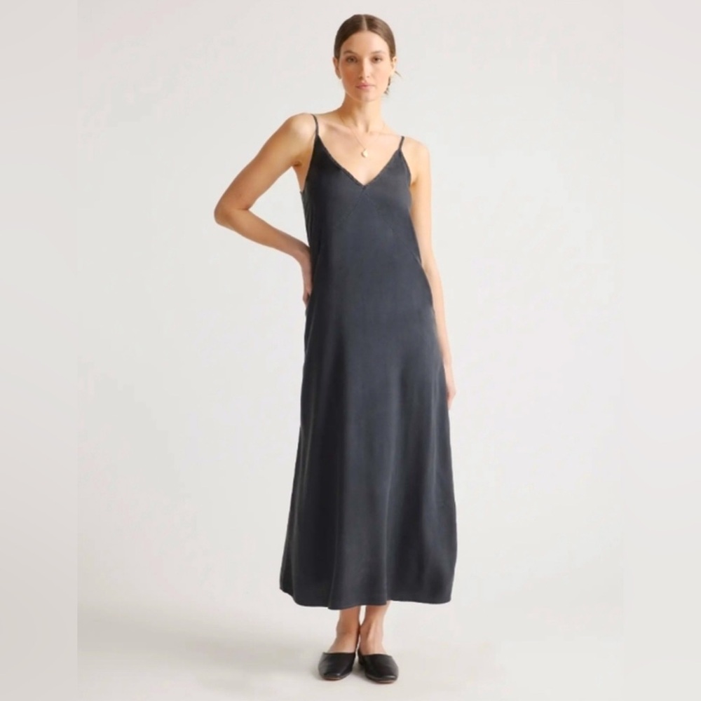 Quince Vintage Wash Tencel Maxi Slip Dress in Black